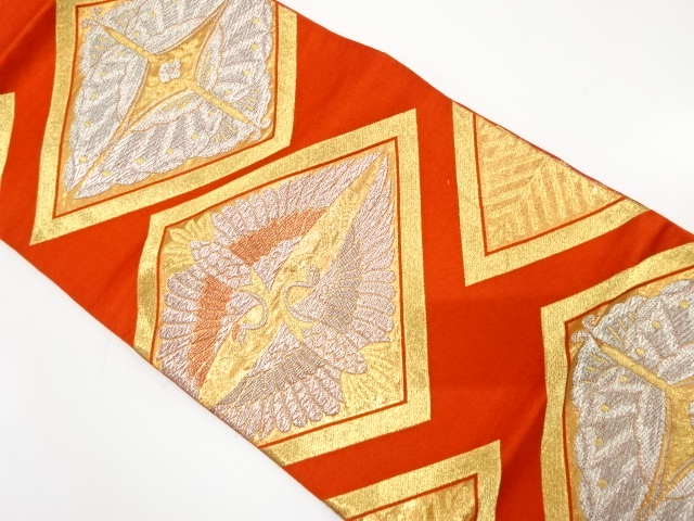 JAPANESE KIMONO / ANTIQUE FUKURO OBI / SILK / WOVEN CRANE & BUTTERFLY